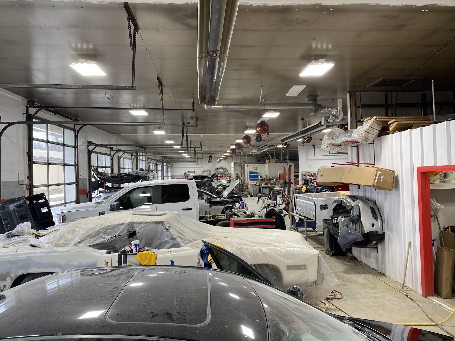 Vehicles in the repair bays