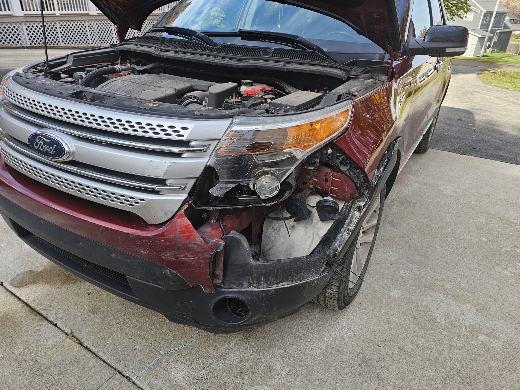 Front-end damage on a Ford