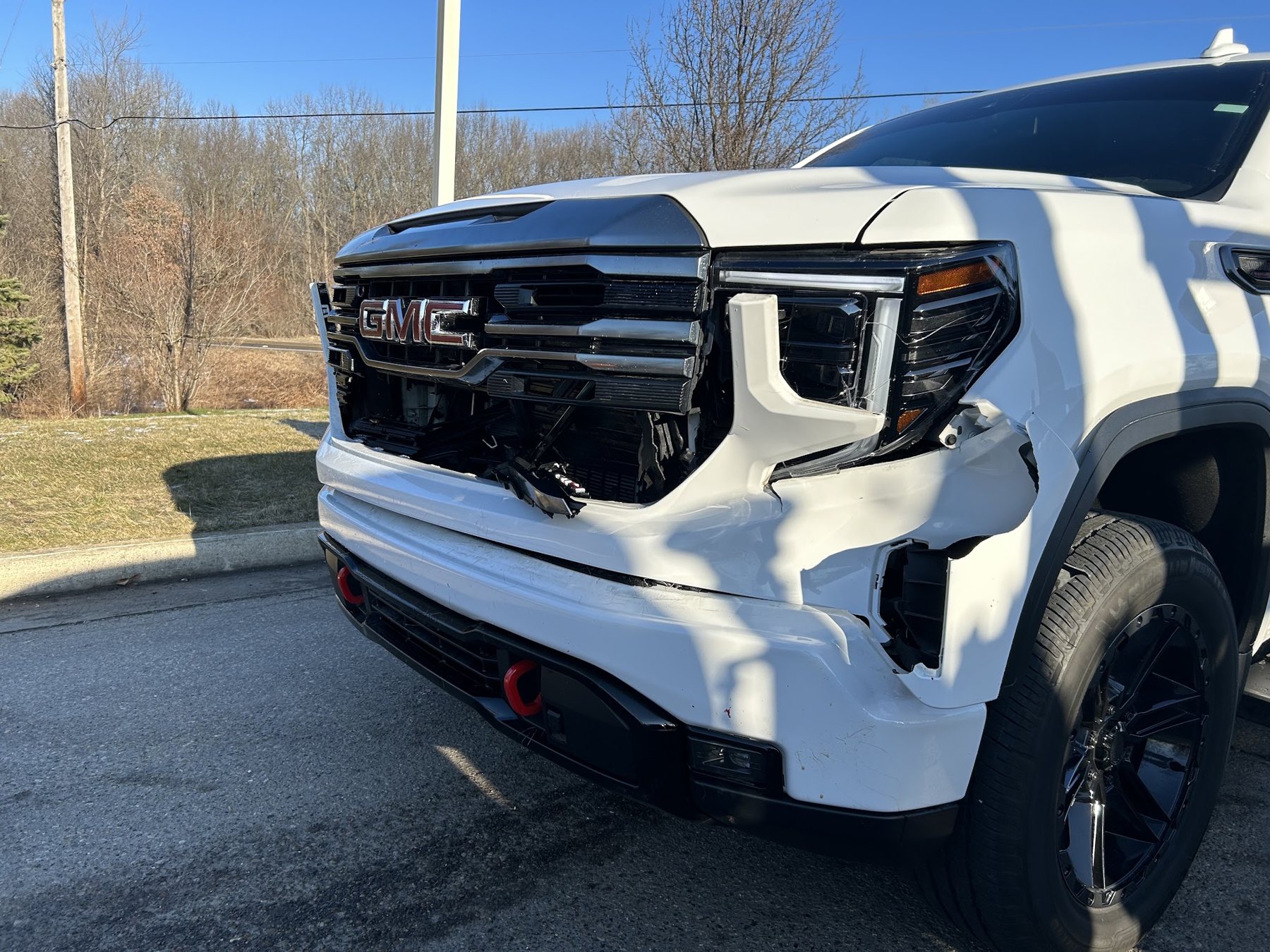 Front-end damage on a truck